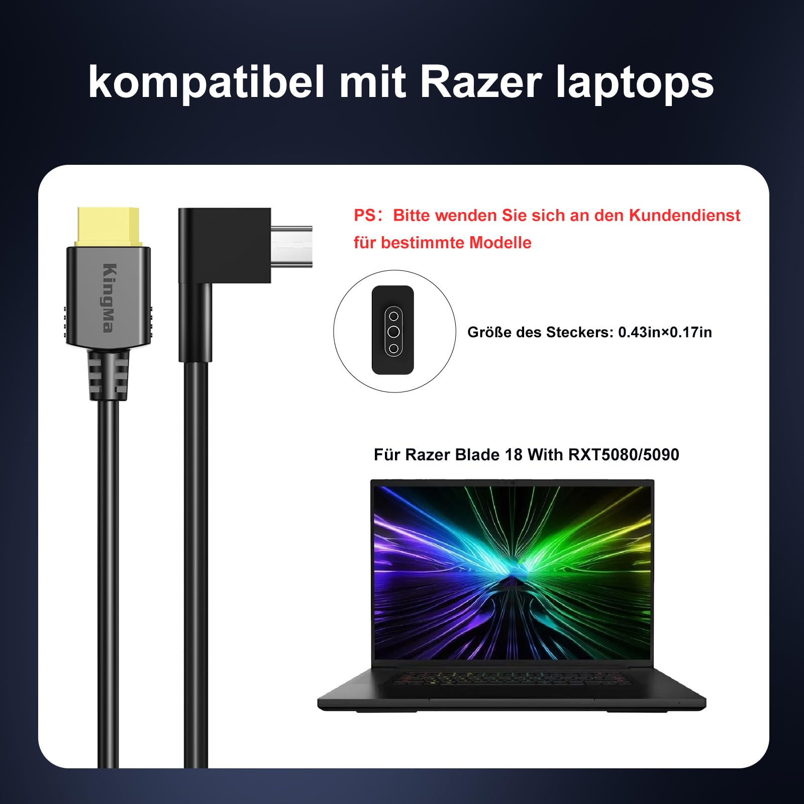 King Ma per Razer Blade 18 (2025 2026) con caricatore portatile 5080/5090 GaN, caricatore portatile a 3 porte, ricarica USB veloce con uscita da 20V/20A per gaming e caricabatterie tecnici per laptop