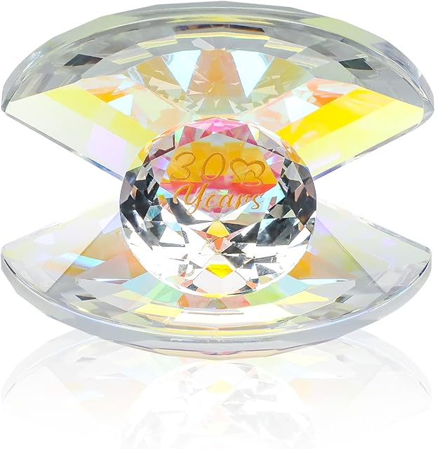 Crystal Shell Pearl 30th Wedding Anniversary Romantic Gifts Couples 30 Years of Love Anniversary Presents for Parents, Her 30 Years of Marriage Glass Keepsake Ornaments