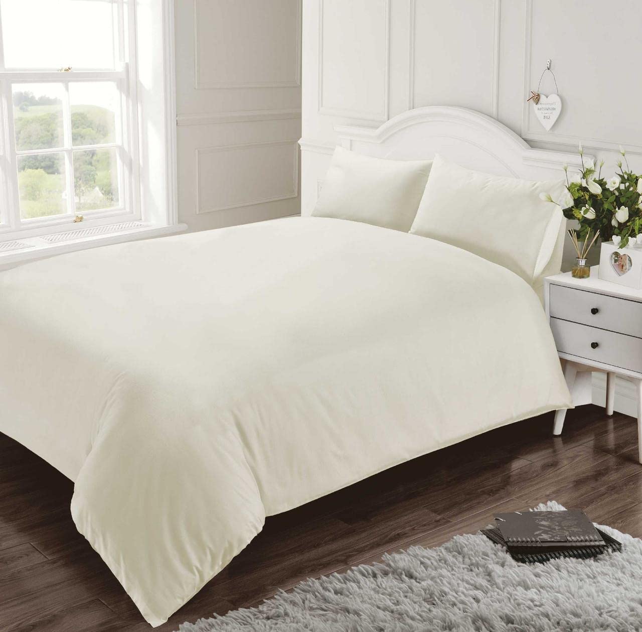 Homespace Direct 400 Thread Count 100% Egyptian Combed Cotton Duvet Cover Set Cream Single