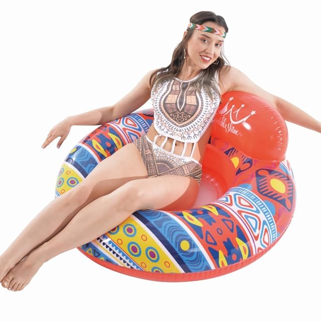Foto 2 de 4 de AMATOYS Anillo de natación Inflable Rojo con Respaldo - Flotador Inflable - Flotadores de Piscina Flotante
