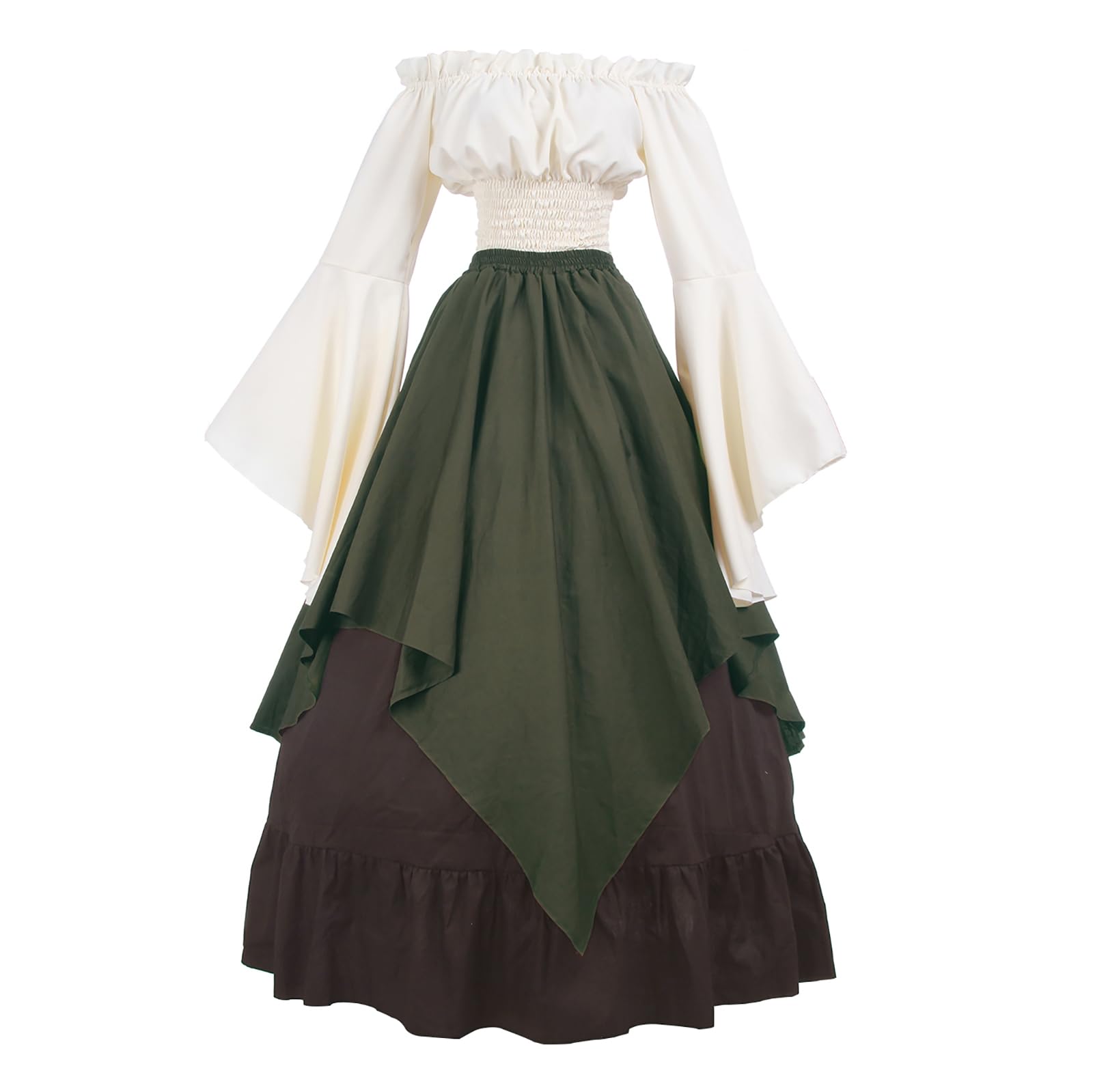 CR ROLECOS Renaissance Costume Women Medieval Peasant Dress Trumpet Sleeve Victorian Ren Faire Shirt and Skirt