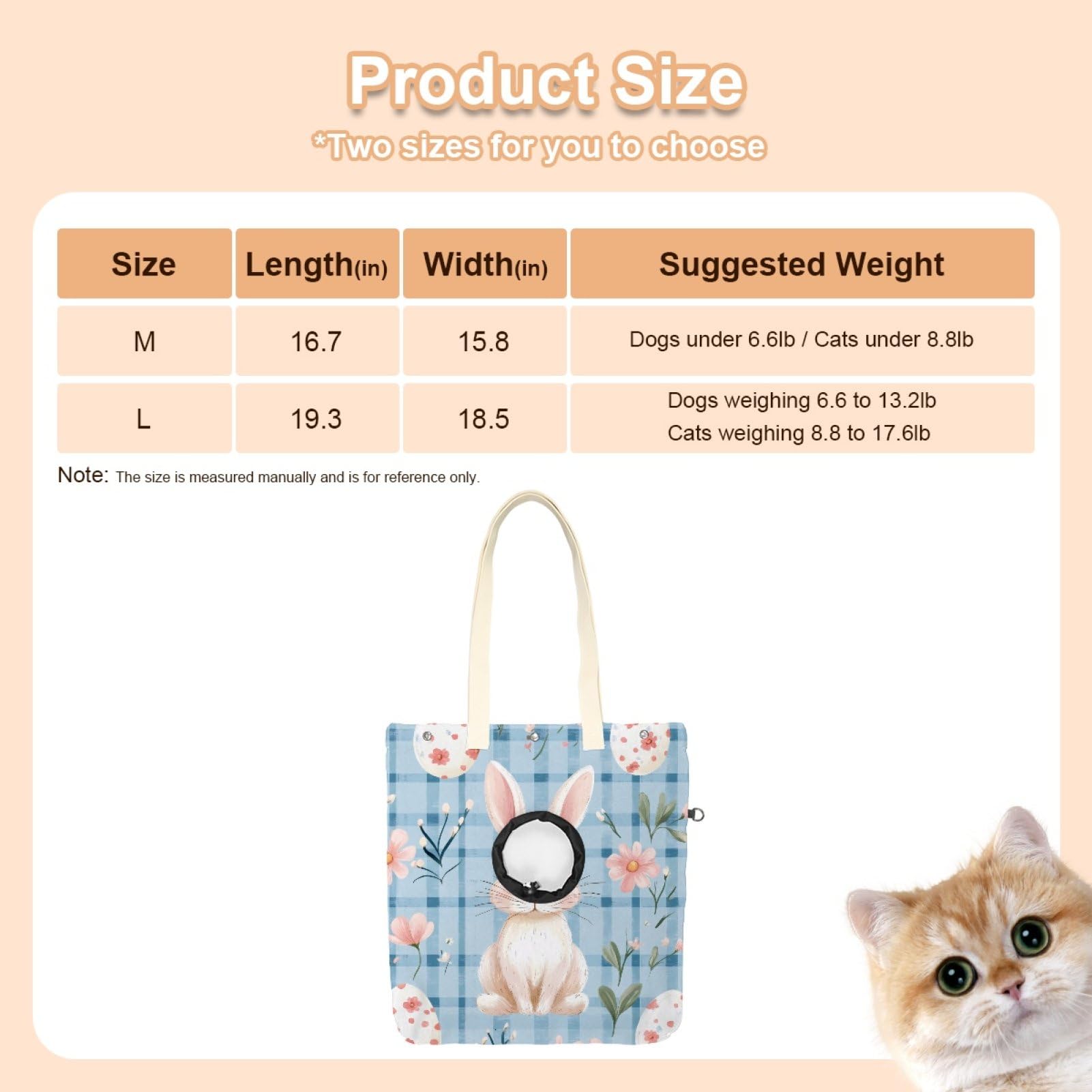 Pet Canvas Shoulder Bag Soft-Sided,Dog Purse Carrier for Small Dogs and Cats, Portable Pet Handbag with Adjustable Hole, Pet Washable Travel Tote Bag,Blue Checked Easter Bunny 19.3''x16.5''