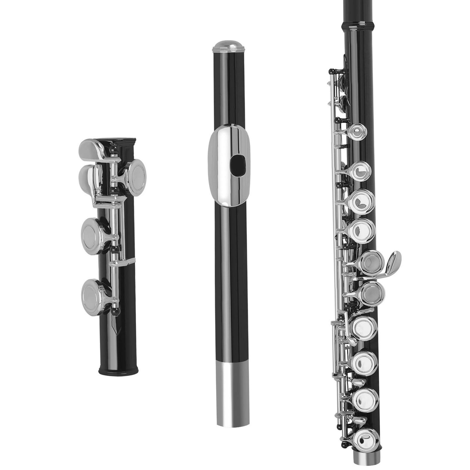 HUIOP flûte, Flûte de Concert Occidentale Cupronickel plaqué Nickel 16 Trous Clé C Instrument à Vent avec Chiffon de Nettoyage Gants de bâton Mini Tournevis Étui rembourré,Flûte,flûte
