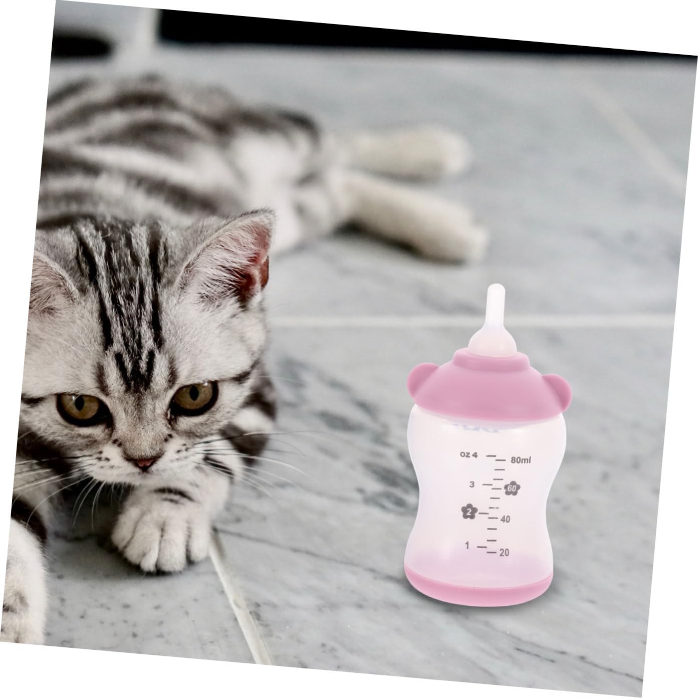 VICASKY Pet Nursing Bottle Set 80ml for Newborn Puppies and Kittens | PP and Silicone Build, Printed Scale on Body, Pink Finish, One Set for Small Pets