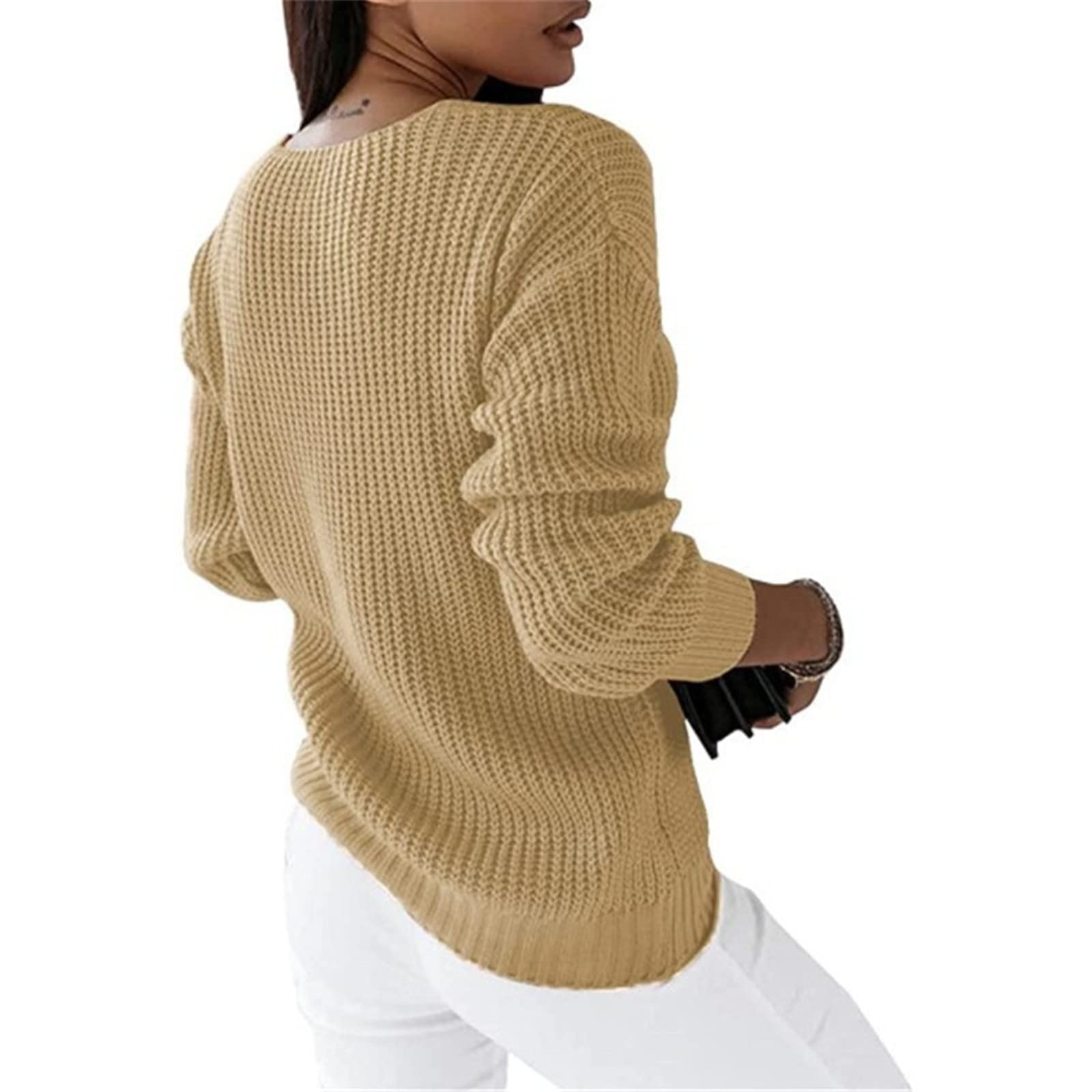 Générique Pull Femme Col en V Slim Style Couleur Unie Stretch Coupe Classique Pullover Tops Tendance Moderne Manches Longues Tricoté Côtelé Sexy Confort Sweatshirts Léger Casual Printemps Automne