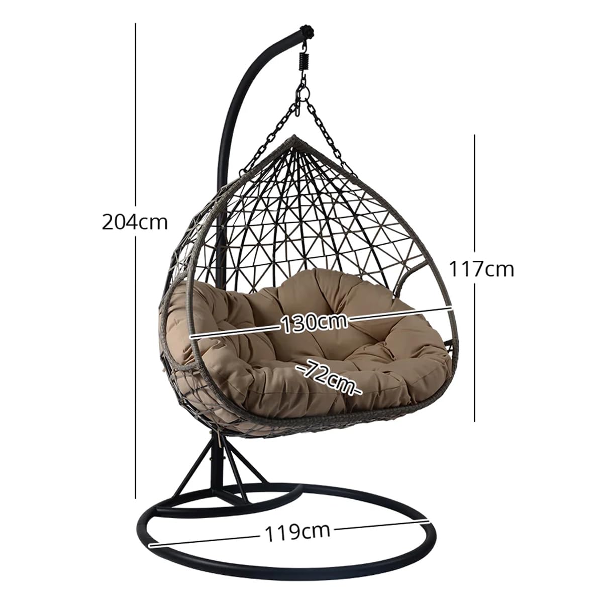 Poltrona Sospesa Lita XL – Poltrona a Uovo da Esterno in Rattan PE, Sedia Sospesa con Cuscini Imbottiti, Struttura in Acciaio, per Giardino e Terrazzo