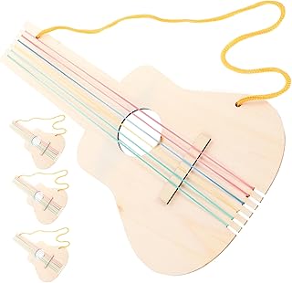 Hohopeti 4Sets Unfinished DIY Wooden Guitar Kit of Blank Musical Instruments for Safe Smooth Surface for Creative Crafting and Imaginative Play