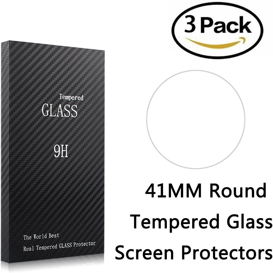 3 Pack Universal Round Watch Screen Protector Tempered Glass, 41mm Generic Watch Screen Protector Foils Glass 9H Hardness 0.3MM Slim, Anti-Scratch, Anti-Fingerprint, Bubble Free (41MM)