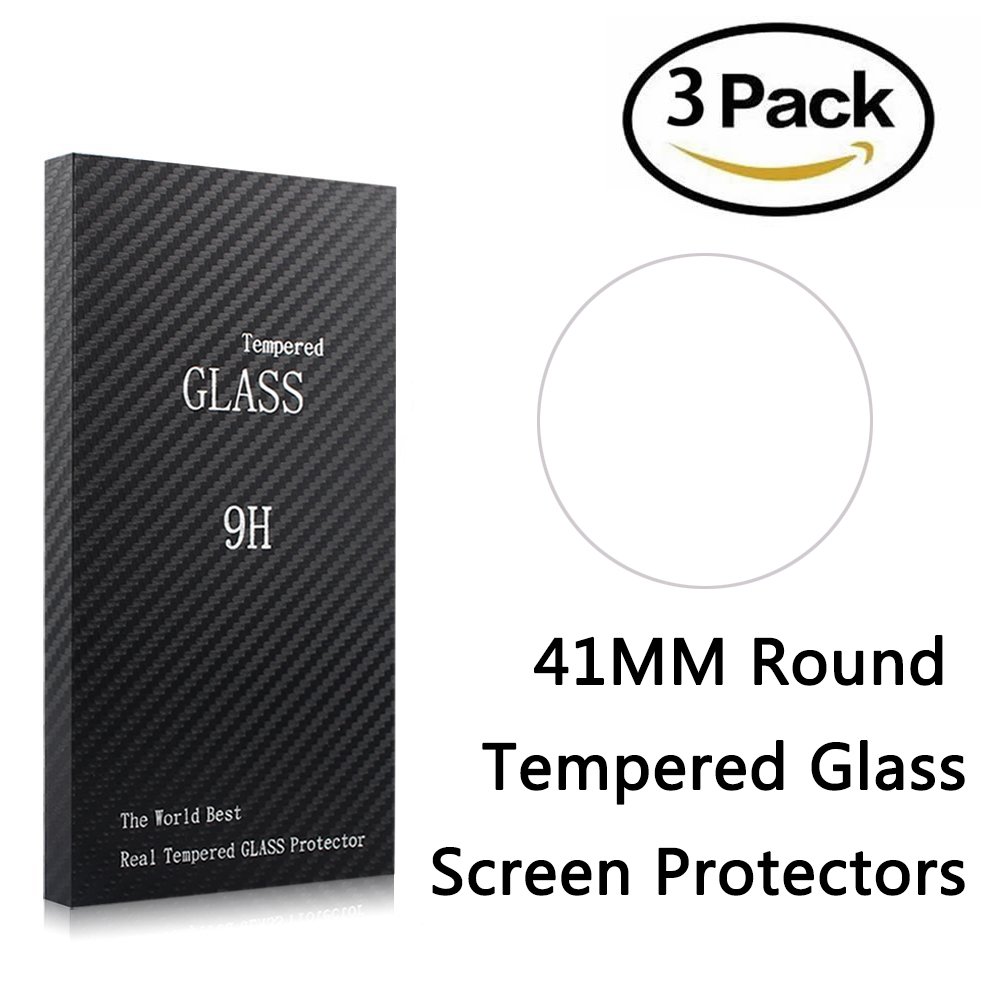 3 Pack Universal Round Watch Screen Protector Tempered Glass, 41mm Generic Watch Screen Protector Foils Glass 9H Hardness 0.3MM Slim, Anti-Scratch, Anti-Fingerprint, Bubble Free (41MM)