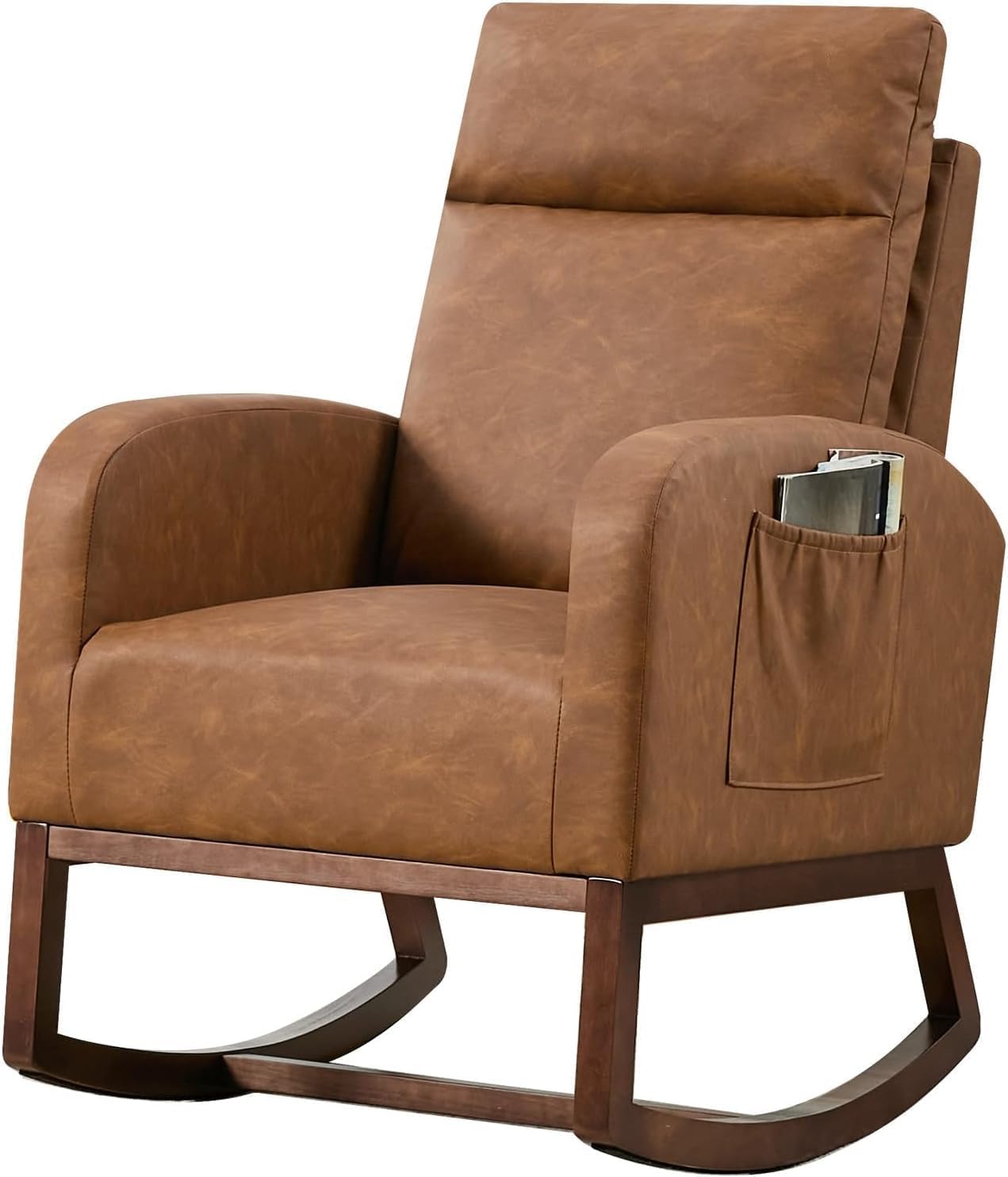 Nursery Rocking Chair, Comfy Modern Glider Rocking Chair with High Backrest and Armrest, Teddy Upholstered Rocking Accent Chair with Side Pockets for Living Room, Bedroom, Office,Gray