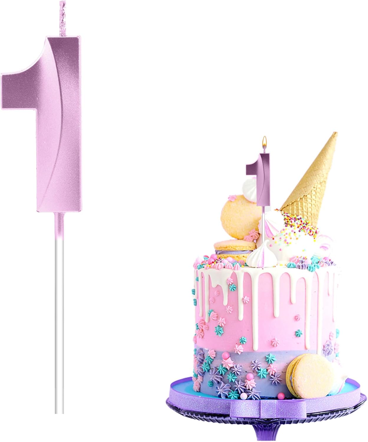 Birthday Candles for Cake Number 1 Candle Rose Gold