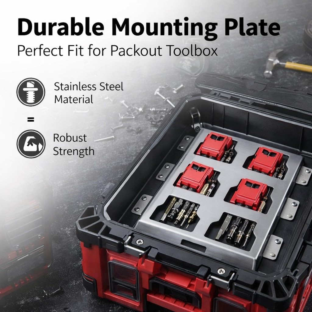 Toolbox Mounting Plate, Stainless Steel Powder Coating, Secure Base Plate Fit for Packout Tool Storage and Organization System - Rustproof Durable Construction, Easy Installation