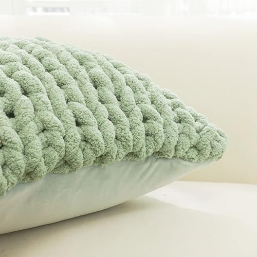 Miniatura 5 de Fundas de almohada de punto grueso verde salvia de 18 x 18 pulgadas (1 unidad), funda de almohada decorativa hecha a mano para sofá, sala de estar,