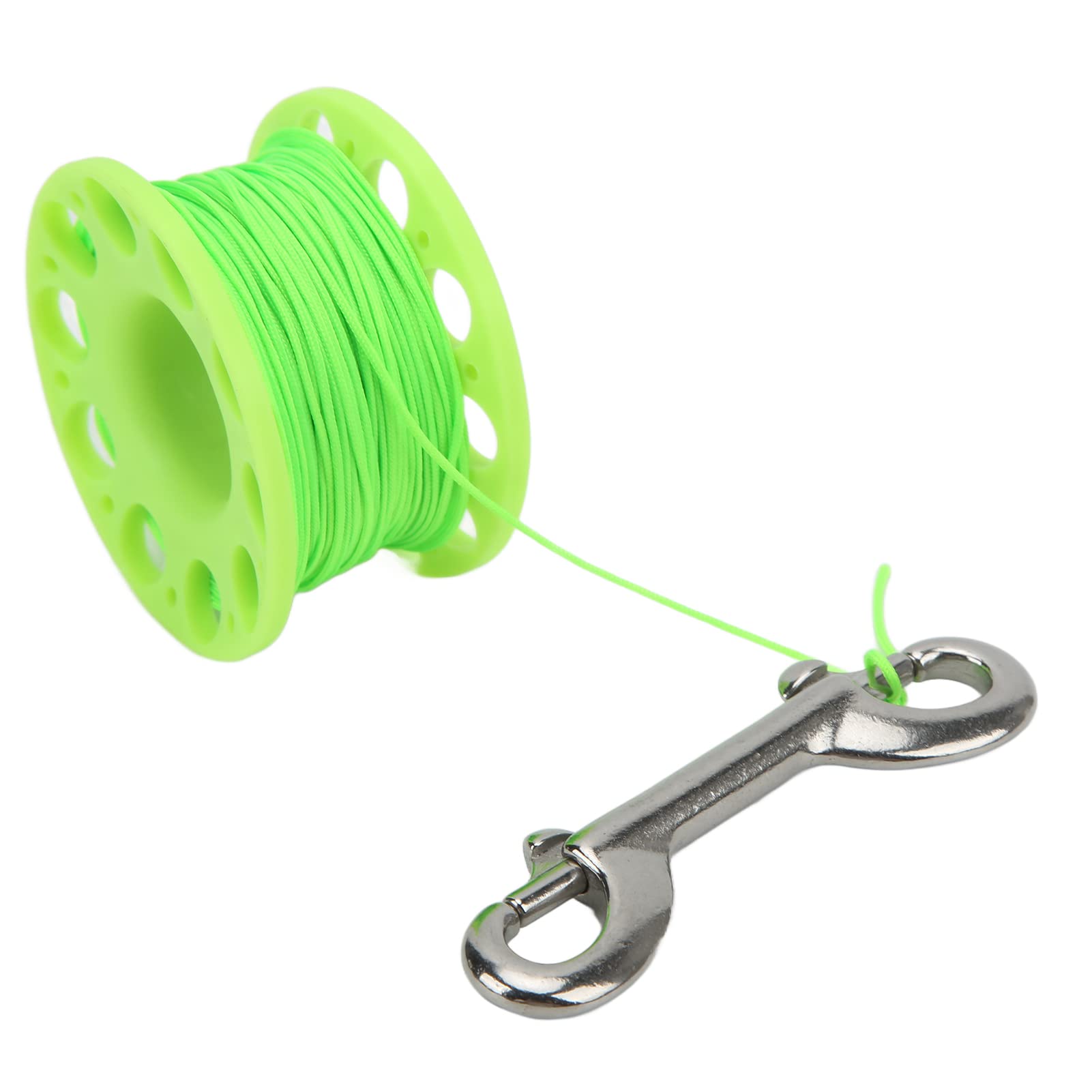 equlup Finger Reel Diving Spool, 28-30m Diving Reel Nylon Line Diving Finger Spool Reel with 3.5in Double Ended Bolt Snap Clip for Underwater Scuba (Green)