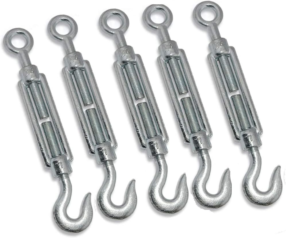 Turnbuckle Mild Steel Galvanized - Wire Rope Turnbuckle Straining Screw Open Body Rigging Wire Rope Tension Hook (5pc, 6mm)