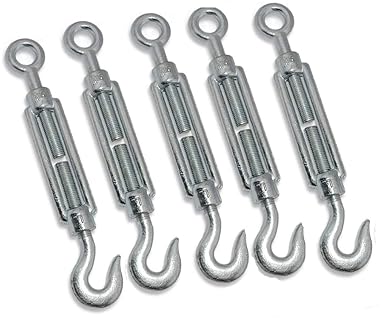 WeighTAJ Turnbuckle Mild Steel Galvanized - Wire Rope Turnbuckle Straining Screw Open Body Rigging Wire Rope Tension Hook (5pc, 6mm)