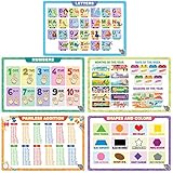 Fat Zebra Designs Educational Placemats - Set of 5 Learning Placemats: Letters, Numbers, Shapes, Addition & Month/Days/Seasons - Easy Clean, Durable & Reusable Kids Table Mats - 12x17 Inches