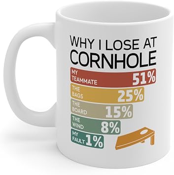 Funny Coffee Mug Gifts, Why I Lose at Cornhole Excuses Cup, Present for Corn Hole Pro Enthusiast Lover Player