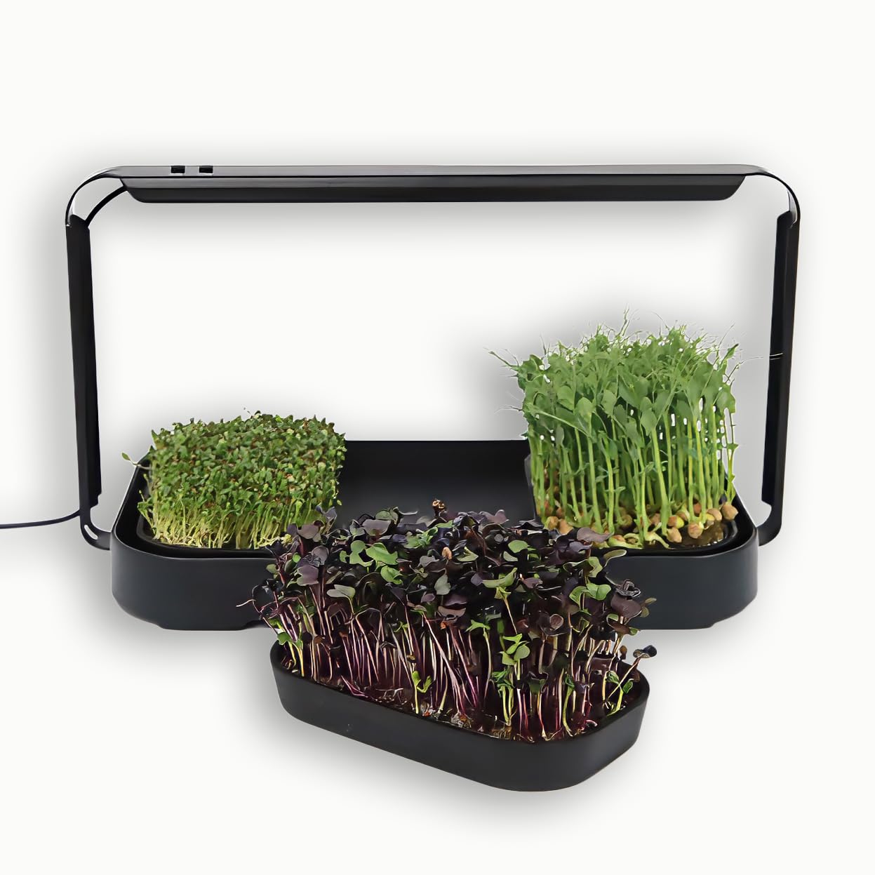 Microgreens Zestaw do uprawy w pomieszczeniach, do użytku wewnątrz i z oświetleniem LED, 3 mikrozielone tace do uprawy, 6 mat jutowych, zestaw do uprawy w pomieszczeniach i zestaw do