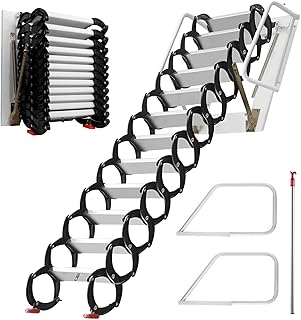 Attic Ladder Pull Down System, 10.85Ft Wall Mounted Folding Pull Down At...