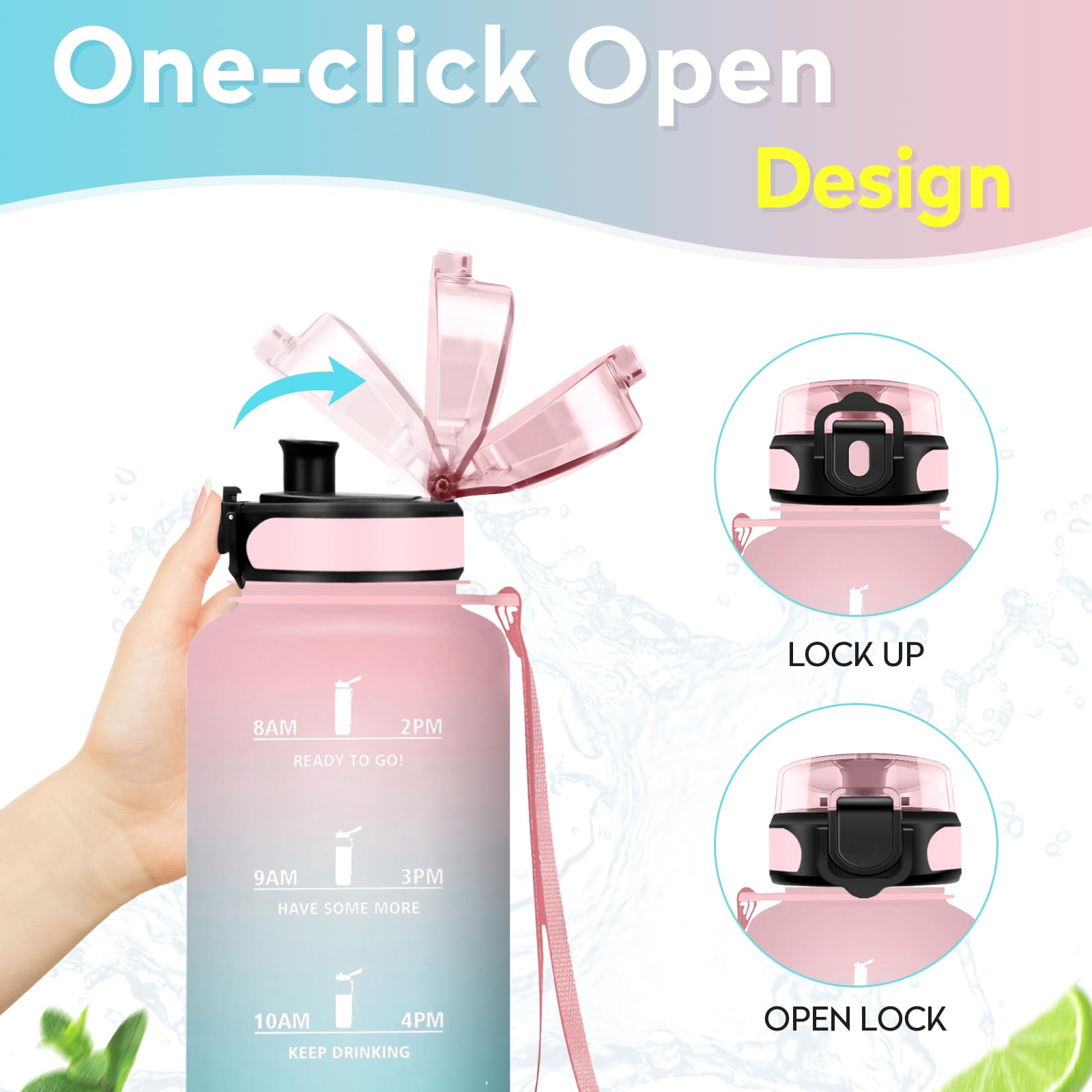 JAPORIA Borraccia 1.5 Litro, Borraccia Palestra Senza Perdite,con Filtro, con Indicatore del Tempo Motivazionale,Riutilizzabile, per Sport, Fitness, Ciclismo