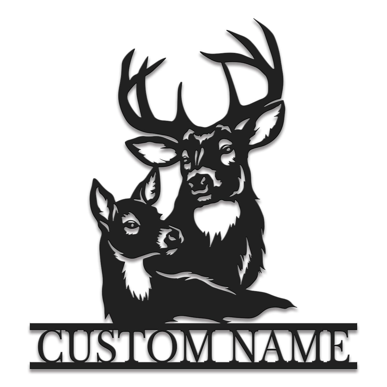 Senyer Personalized Deer Head Metal Wall Art,Custom Gun Metal Wall Art,Custom Last Name Signs for Home,Deer Hunting Monogram Wall Decor(Style-6)