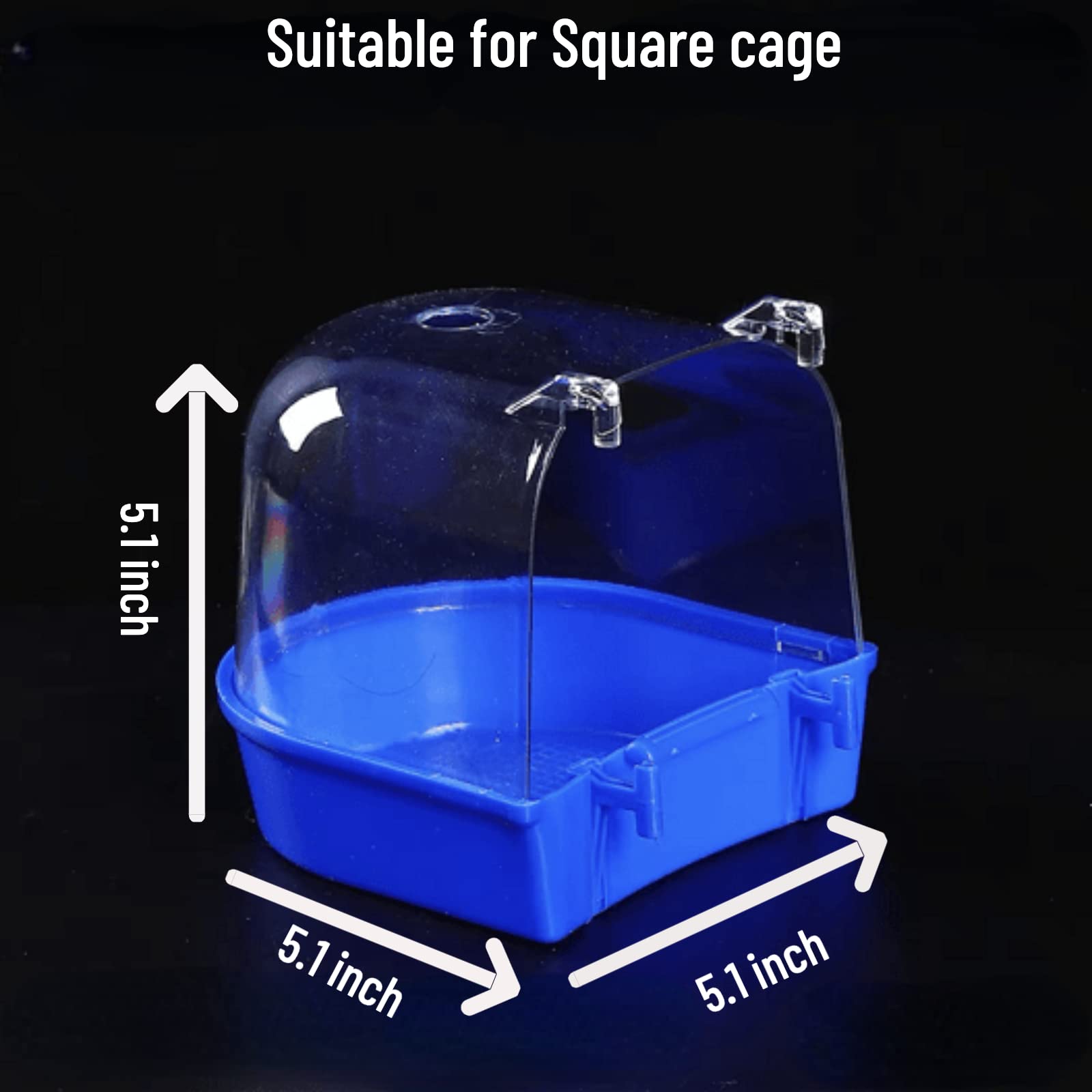 Bird Bath Cage, Cleaning Pet Supplies Bird Bathtub with Hanging Hooks Come with Free Water Injector for Parrots Spacious Parakeets Portable Shower for Most Birdcage Random Color (S for Square cage) 1