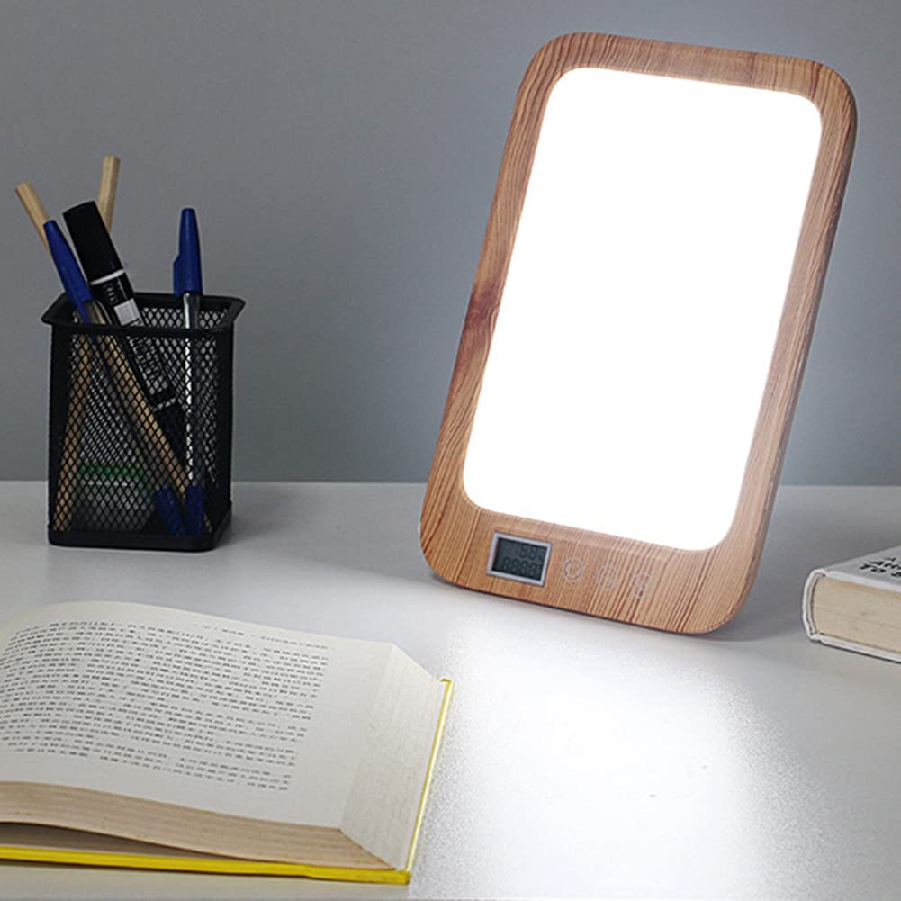 Lampe De Luminothérapie Grain De Bois, 45000Lux Boîte À Lumière LED, Avec 3 Modes De Couleur, 6 Niveaux De Luminosité & Gradation En Continu, Coucher Du Soleil Fonction De Réglage