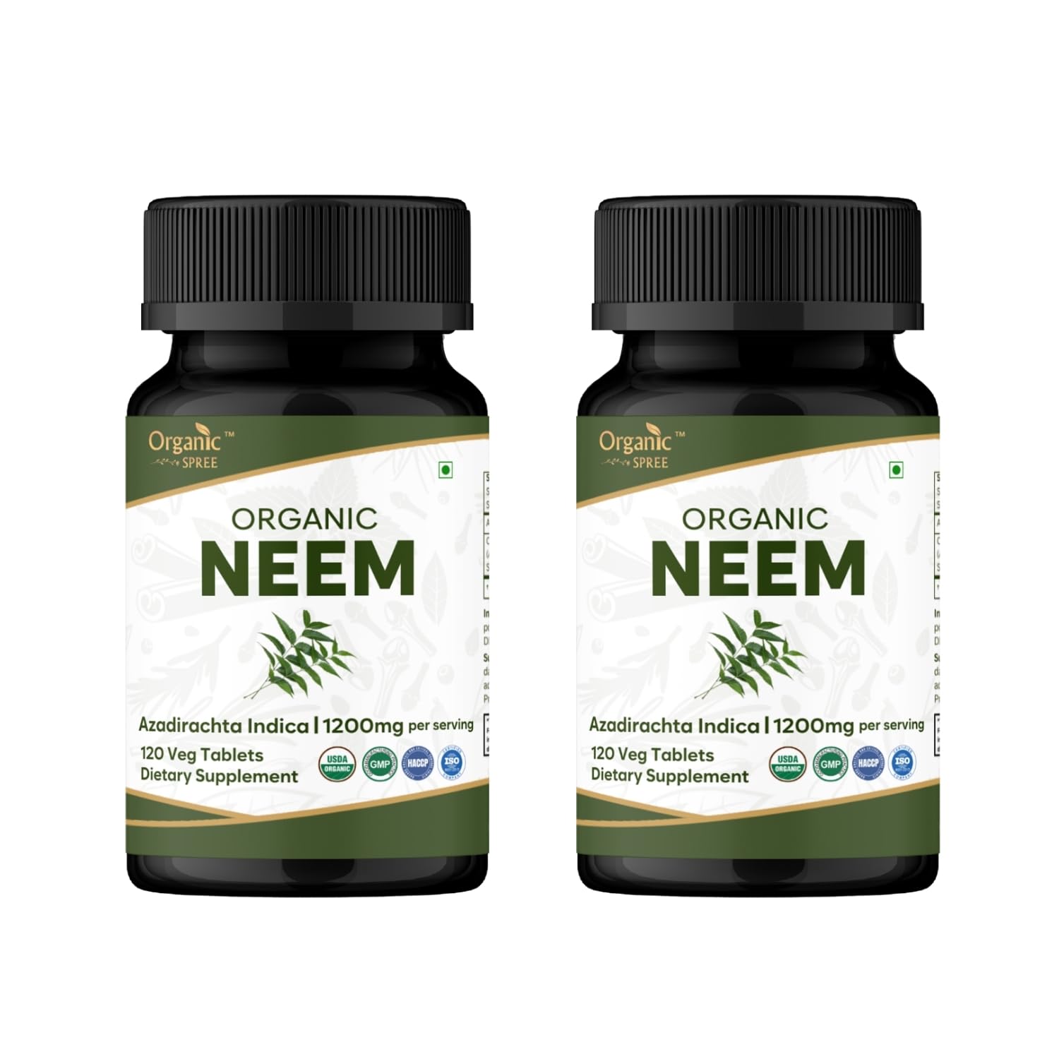 Organic Spree NEEM 120 Tablets (Azadirachta Indica) | Biologico e Naturale | Vegano e certificato USDA 120 compresse | 1200 mg per porzione (2)