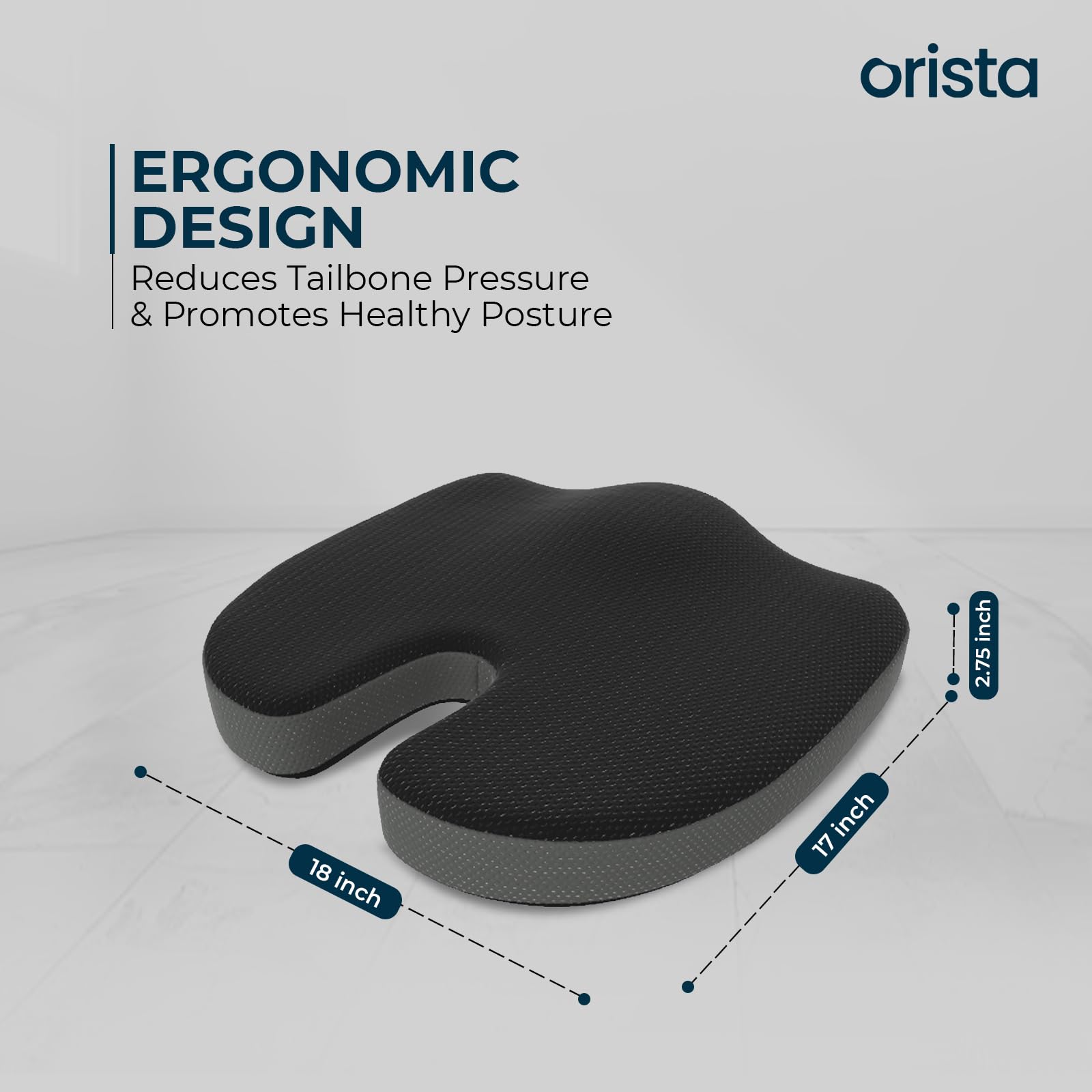 Orista™ Advance Gel Blended Memory Foam Seat Cushion | 2 Years Warranty | Cushion for Tailbone, Sciatica & Lower Back Pain Relief | Ergonomic Seat Cushion for Office Chair, Car Seat & Wheelchair - Image 2 thumbnail