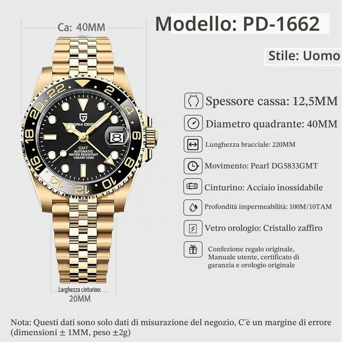 Pagani Design Uomo Meccanico GMT Acciaio Inossidabile Impermeabile Orologio Da Polso Zaffiro Vetro Acciaio Inox Ceramica Orologi Orologio per Uomo