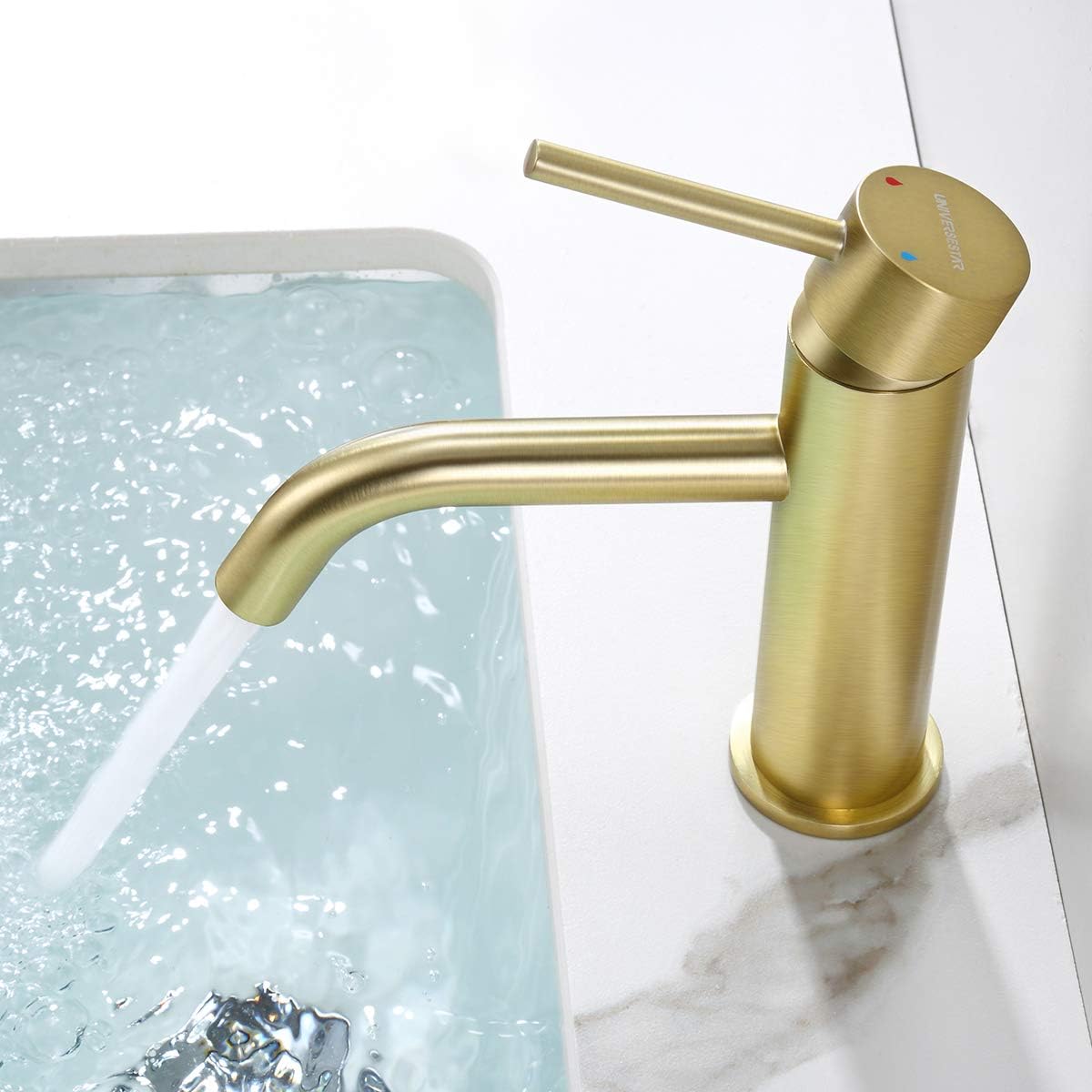 Bathroom Faucet Lead-Free Solid Brass Construction Single Handle Single Hole with Supply Lines & Cover Plate in Brushed Gold