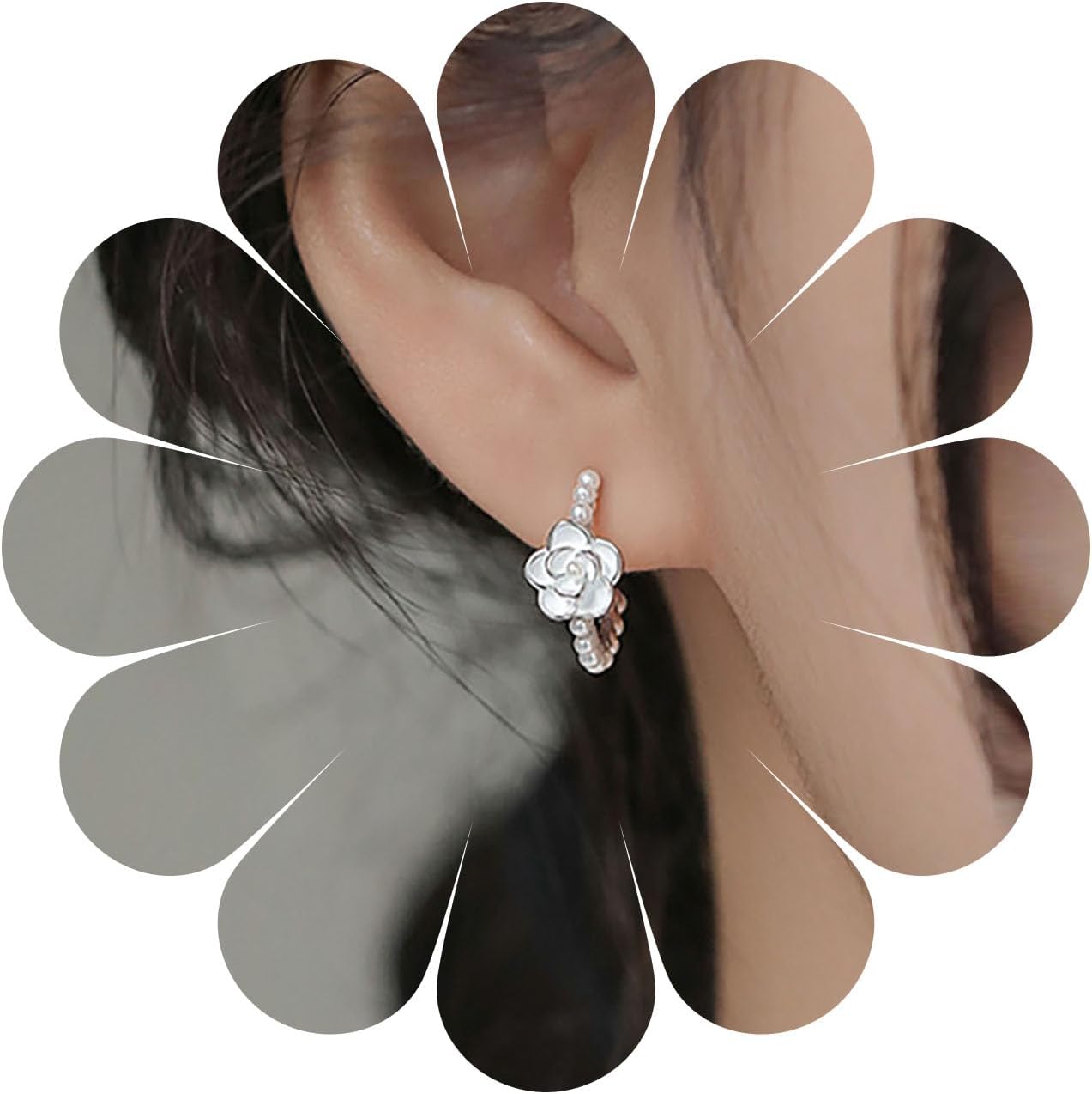 Boho pearl circle hoop earrings Tiny Flower Huggie Earrings c Shape Earrings Camellia Circle Stud Earrings Jewelry for Women