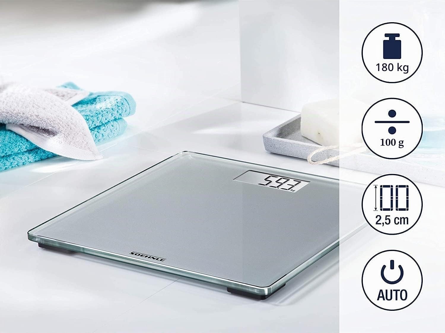 Soehnle Style Sense Compact 300 Bilancia pesapersone digitale display LCD con piedi antiscivolo, Grigio