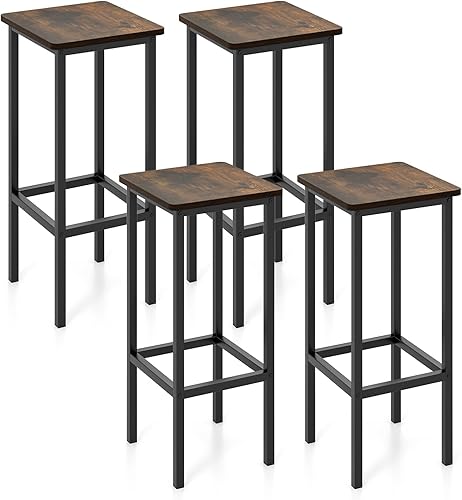Giantex Juego de 4 taburetes de bar de metal, taburetes de bar sin respaldo de 26 pulgadas con reposapiés, sillas de comedor de barra de desayuno,