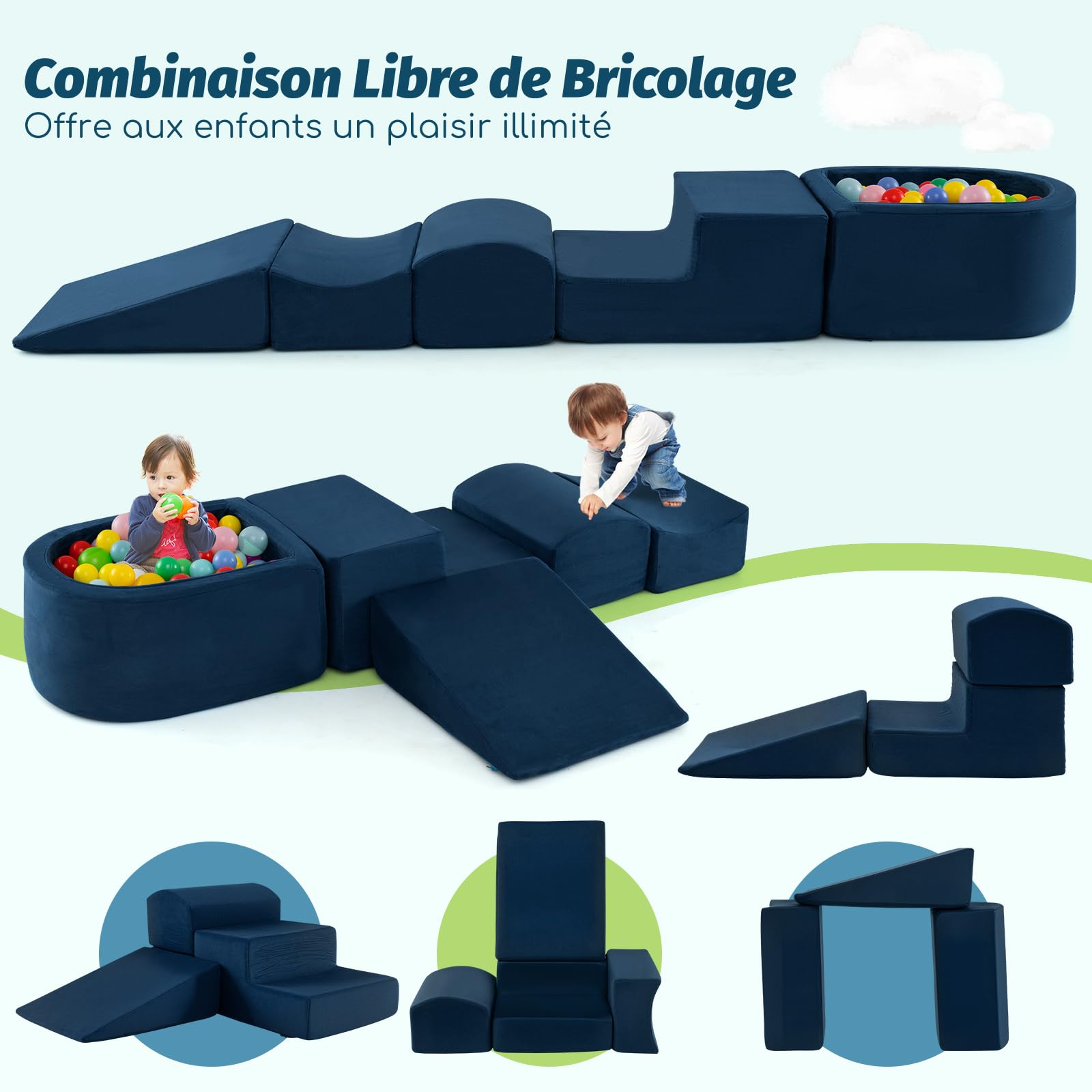 COSTWAY 5PCS Parcours Motricité Bébé en Mousse avec Piscine à Balles, Module Motricité Bébé avec Housse Lavable & Amovible, Jouets Éducatifs pour Ramper pour Enfants d'Âge Préscolaire, sans Balles