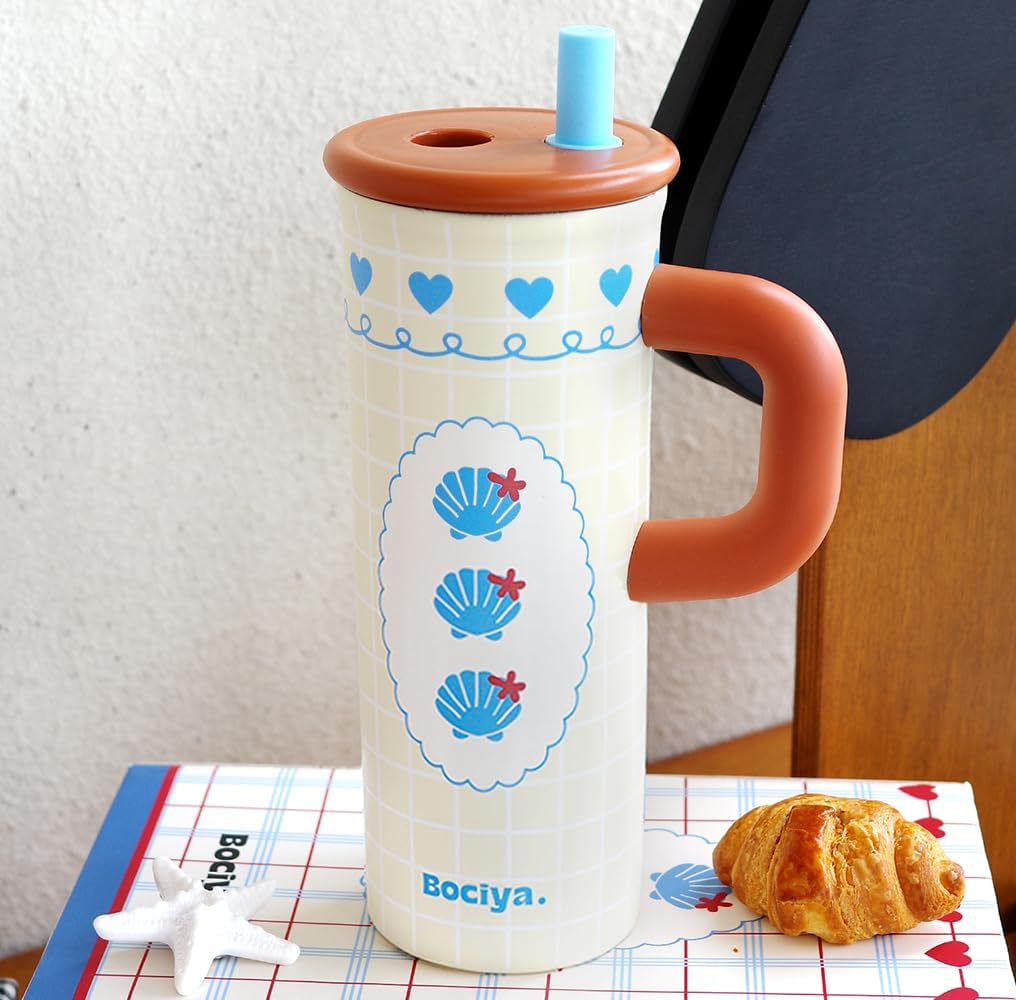 ZZT 26 oz Insulated Tumbler with Telescopic Straw and Dust Lid, Cute Animal And Sea Shell Stainless Steel School Travel Working With Dust Cap,Great Gifts for Women & Girls (Sea Shell) - Image 3