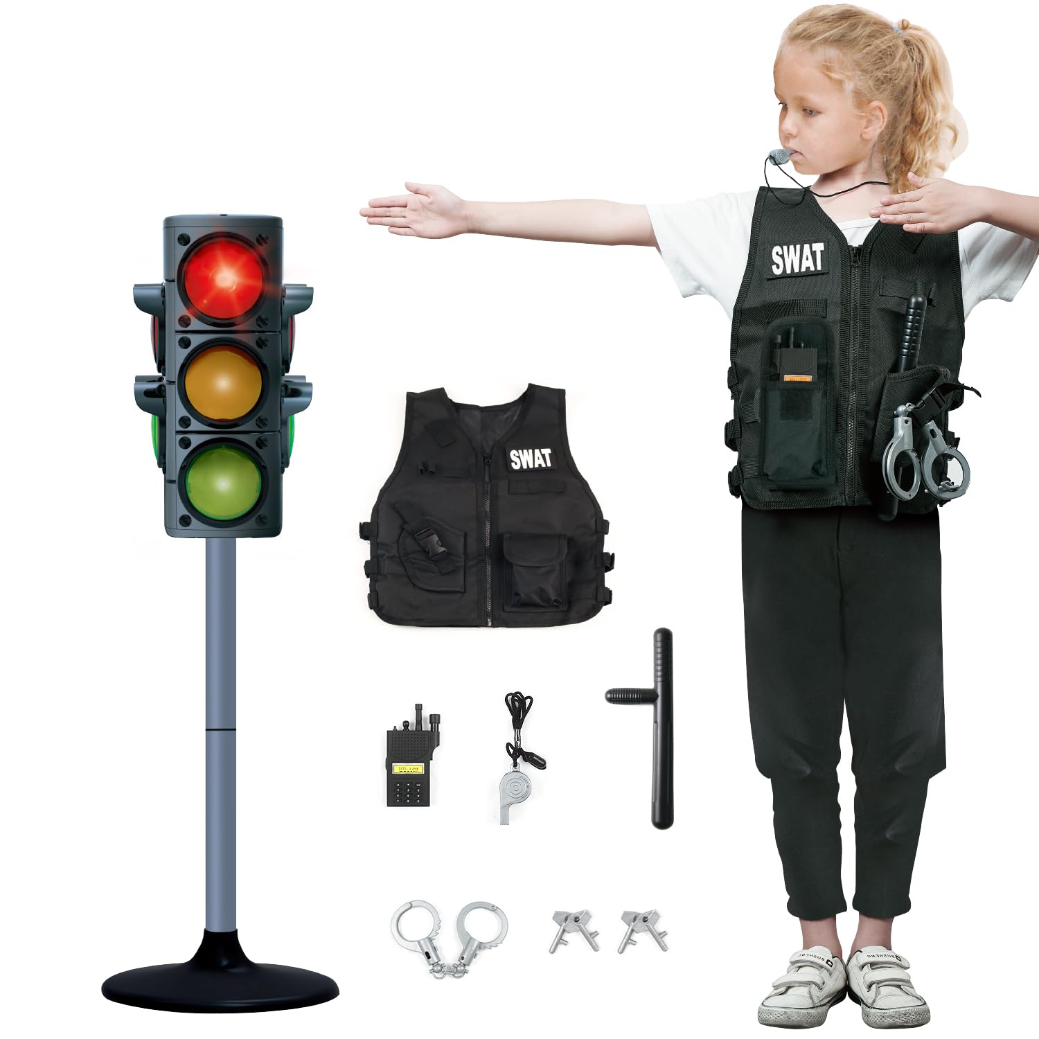 Hitish Simulation Traffic Light and Crosswalk Light Signal Set for Kids - Role Play Pretend Play Toys with Clothes, Educational Toys Birthday Gift for Boys and Girls