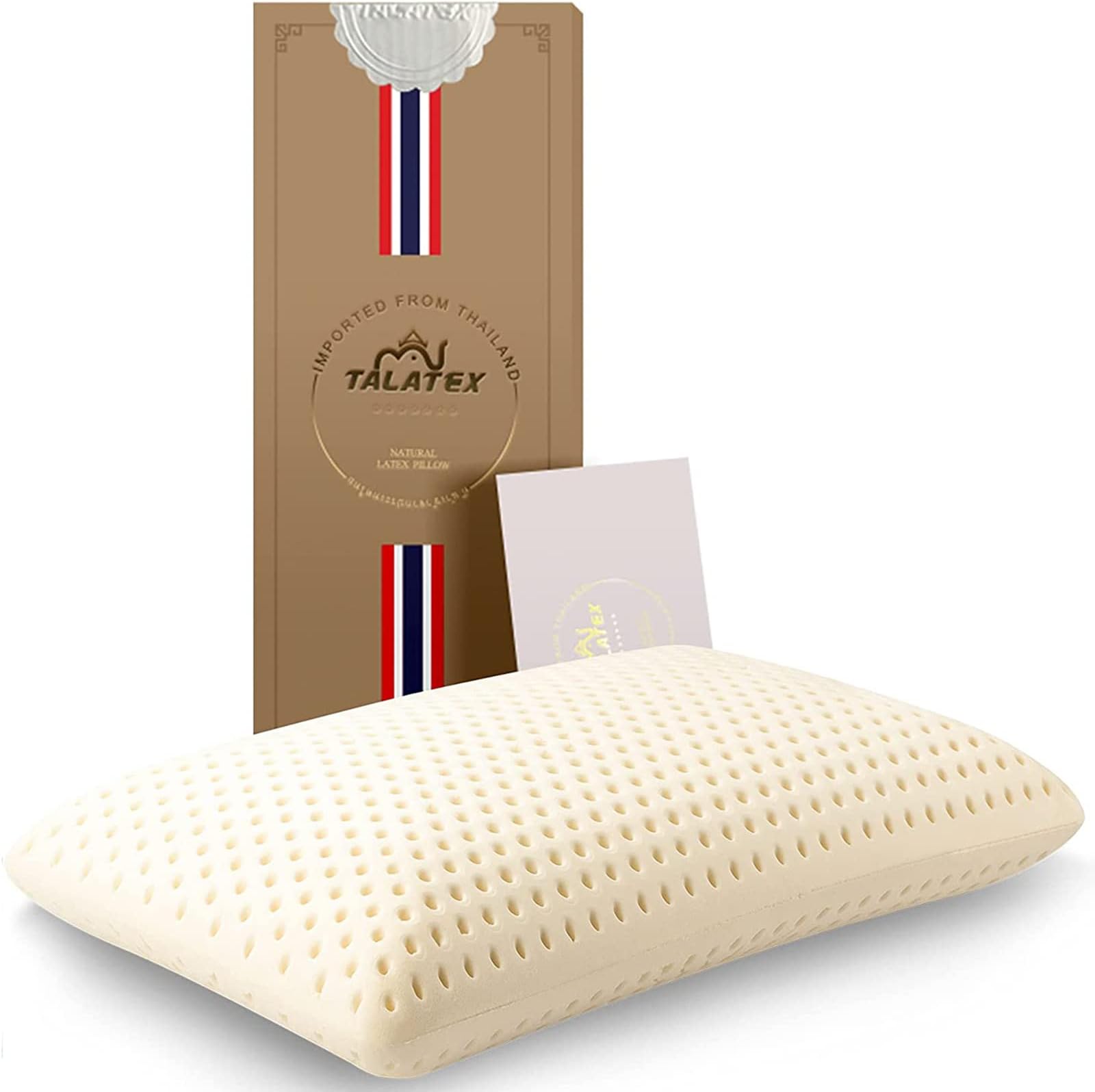 Talatex Talalay 100% Natural Premium Latex Pillow, Helps Relieve Pressure, No Memory Foam Chemicals, Perfect Package Best Gift with Removable Tencel Cover (Queen (Pack of 1), Firm)