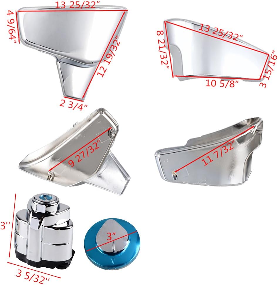 Ignition Fuel Gas Cap Steering Lock Set w/ 2 Keys + Chrome Battery Side Covers Fit 1999-2008 Honda Shadow VLX 600