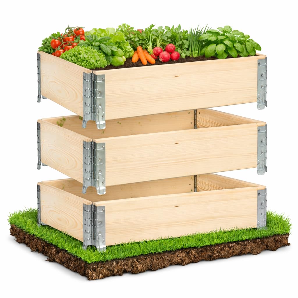 Hochbeet Palettenrahmen 120x80x20 cm, 3-teilig – Holz Aufsatzrahmen für Europaletten, Beeteinfassung, faltbar, stapelbar, steckbar – Made in EU