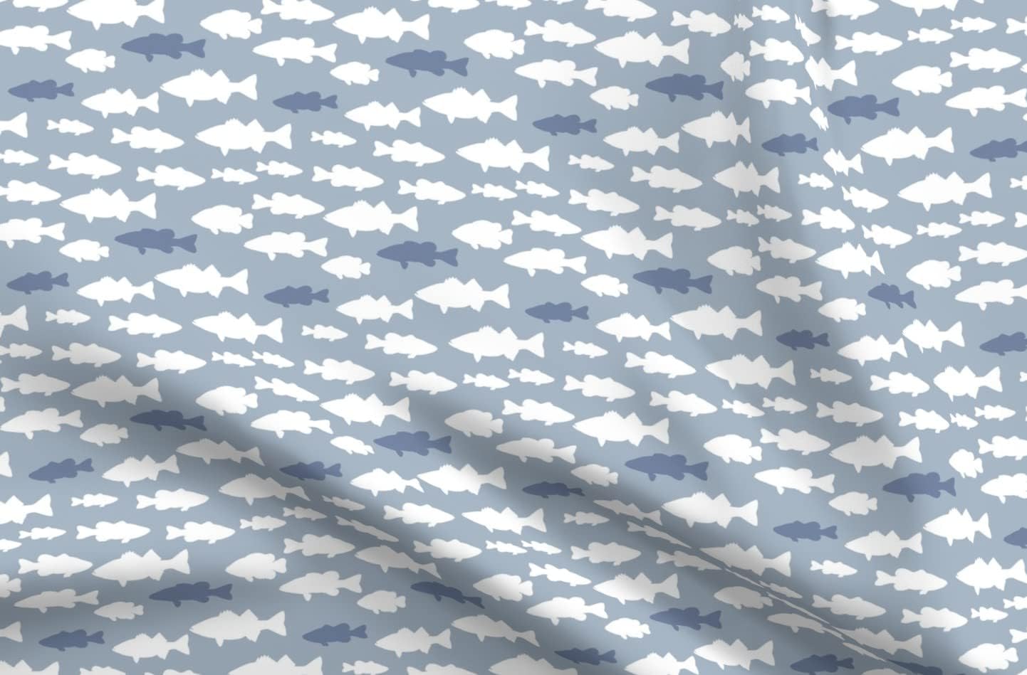 Spoonflower Fabric - Fish Blue Bass Woodland Outdoors Fishing Printed on Organic Cotton Sateen Fabric by The Yard - Sewing Quilting Apparel Home Decor