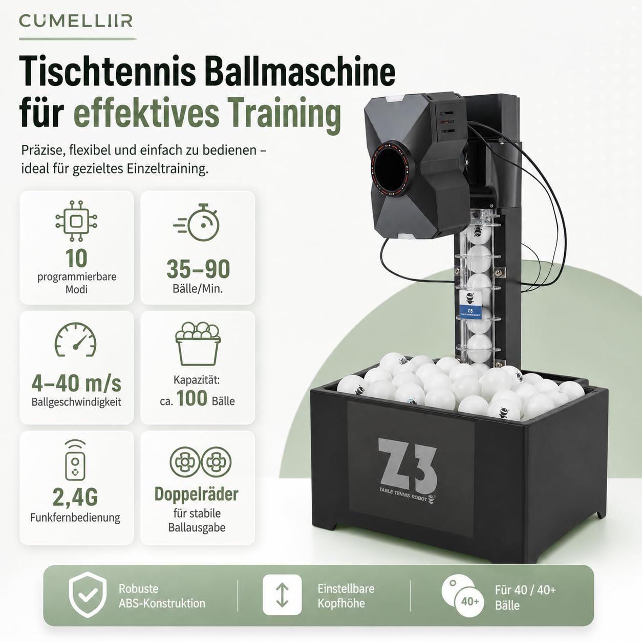 Automatische Tischtennis Ballmaschinem, Ping Pong Ball Maschine Mit Netz, Tischtennis Roboter Für Training übung, Mehrere Serviermodi, 100 Bälle Kapazität, 4-40m/s