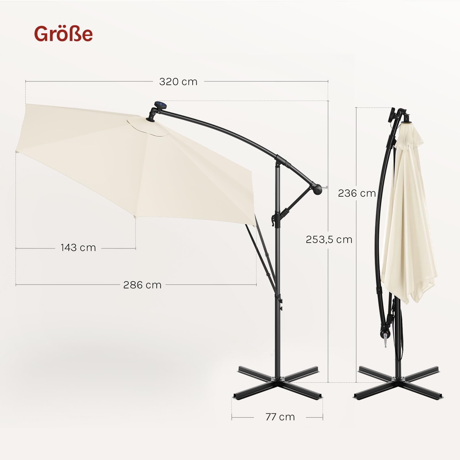 WOLTU Sonnenschirm 300 cm, mit Solar-LED-Beleuchtung, Ampelschirm rechteckig 360° drehbar, Sonnenschutz UPF 50+, mit Windschutzseilen Schutzhülle, für Balkon Garten Terrasse, Beige