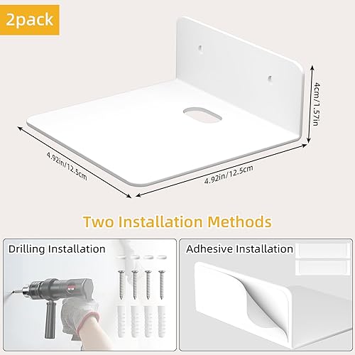 Miniatura 2 de Small White Shelves for Wall, 4.92 Inch Metal Floating Shelves for Echo, Cameras, Small Speaker, Adhesive Display Ledges, No Drilling Wall Shelves