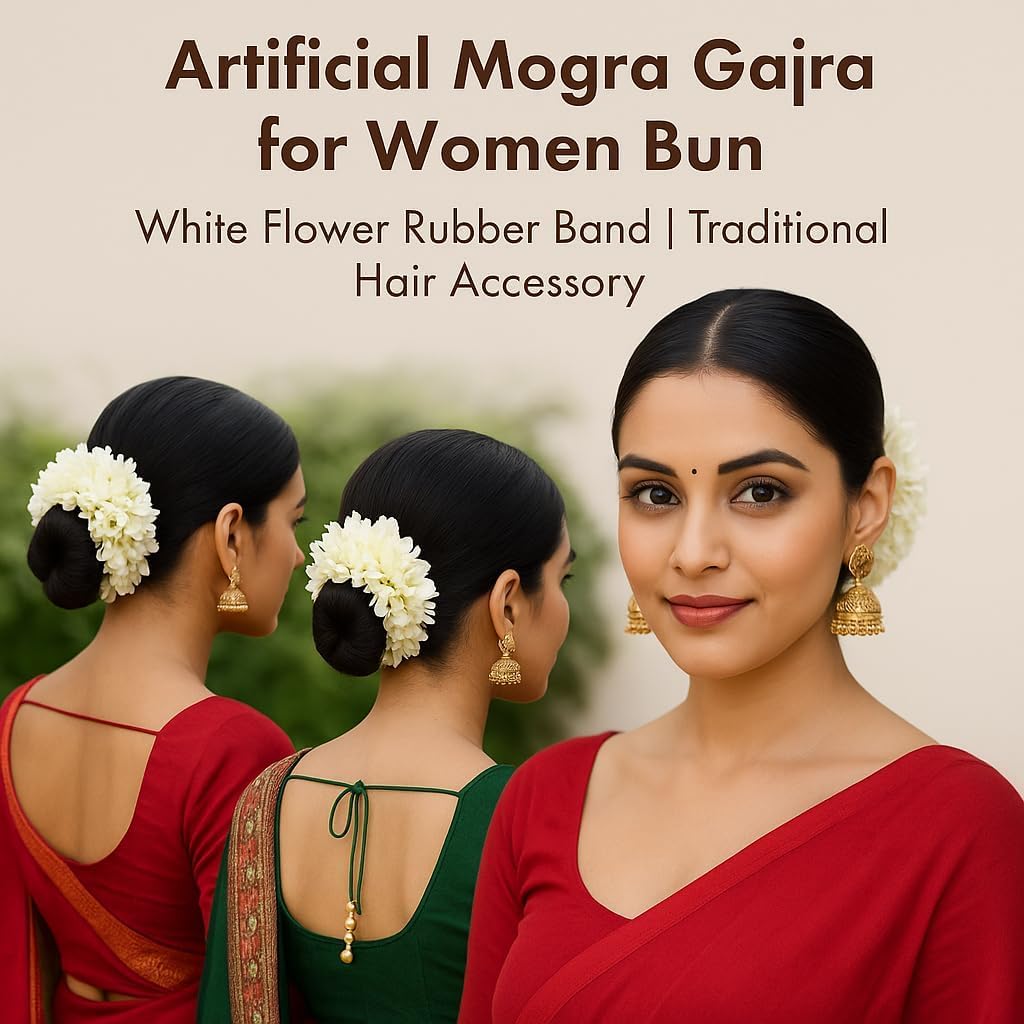Mogra Gajra for Hair Bun | Artificial Flower Juda Band for Women, South Indian Bridal & Dance Accessory | Reusable Cloth Floral Girl Accessory