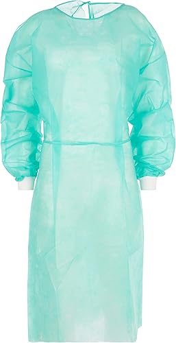 Nobles - Vestidos de aislamiento desechables de tamaño universal, color verde, sin látex, resistente a los fluidos con puños de punto, vestidos