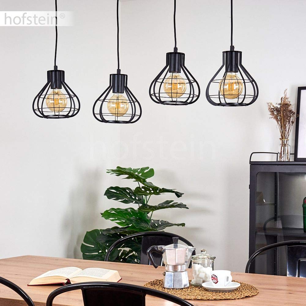 Lampada a sospensione Gainesville,lampada da camera retrò regolabile,lampada in metallo di colore nero,teste della lampada regolabili individualmente,4 x E27, altezza massima 166 cm, senza lampadina/e