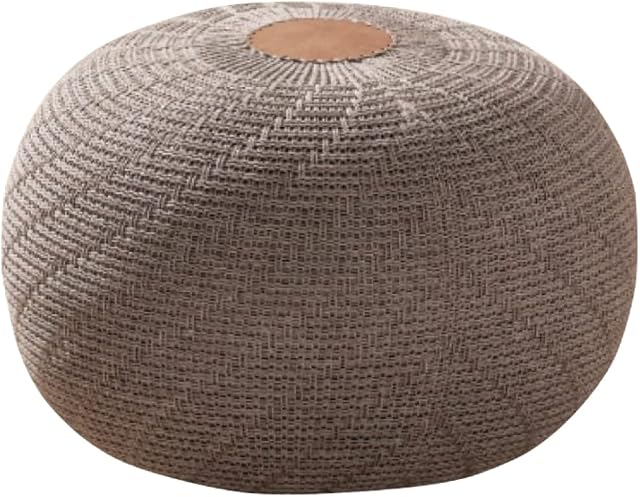 English Home Round Ottoman Pouf Footstool Knitted Pouffe Stool Seat Cushion Boho Home Decor Extra Seating Floor Cushion for Living Room, Bedroom, Indoor, Outdoor 37 x 50 cm Brown