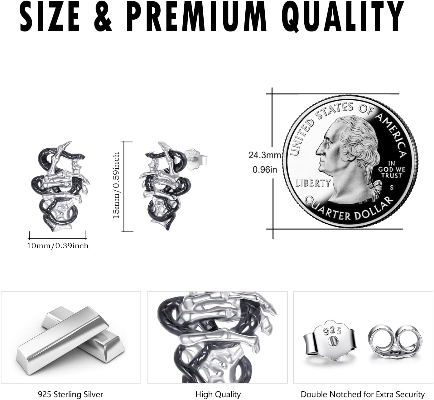 OHAYOO Skull Earrings 925 Sterling Silver Skeleton EarringsSkull Hand Stud Earrings Rock Gothic Jewelry Gifts for Men and Women,for Hallloween Party Cosplay - Image 6